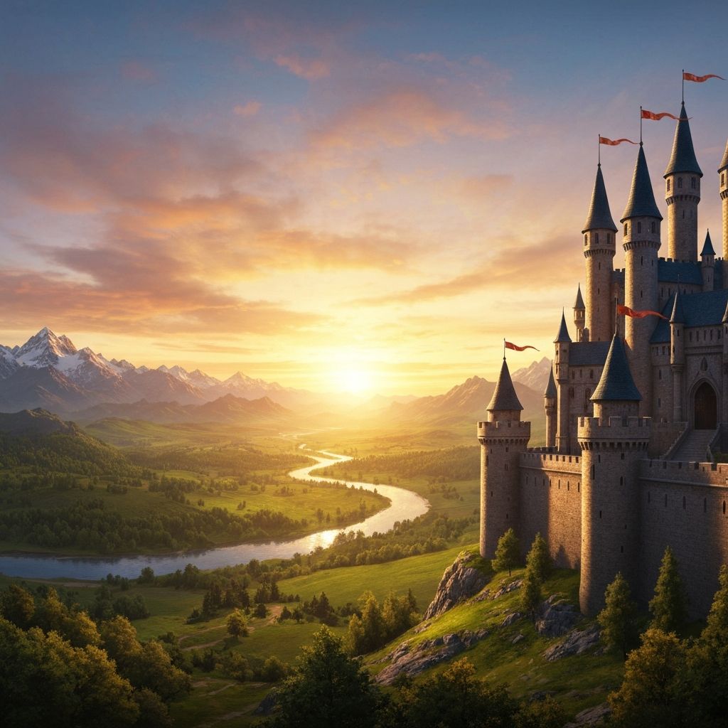 Medieval kingdom at sunset